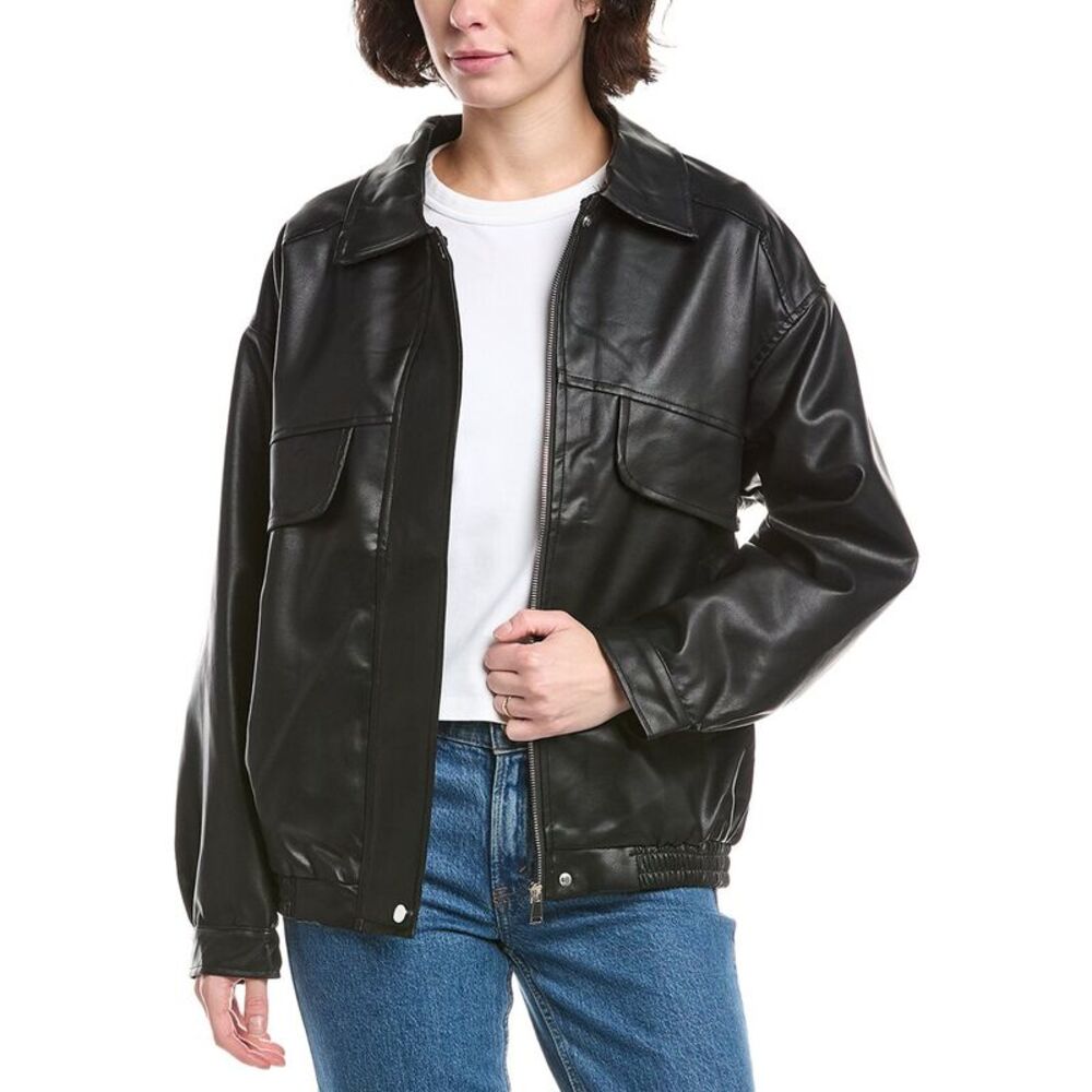 Lyra & Co Womens  Vegan Leather Jacket, Black